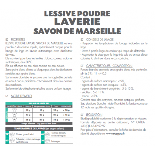 Lessive poudre savon de Marseille  Easypro 2kg