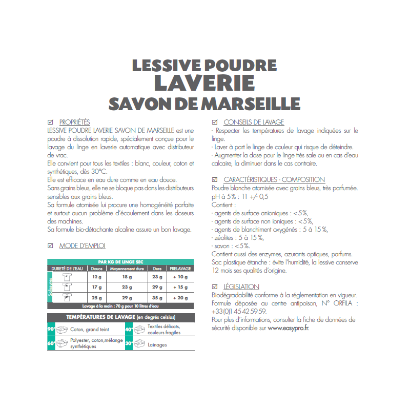 Lessive poudre savon de Marseille  Easypro 2kg