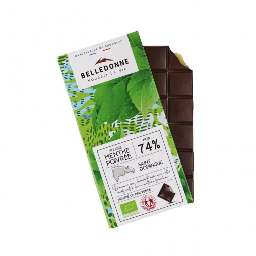 Tablette de chocolat noir 74% fourrée menthe Grand Cru BIO 80g