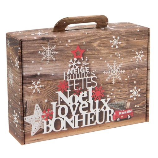 Valisette carton Noël joyeux bonheur 34x25x10 cm
