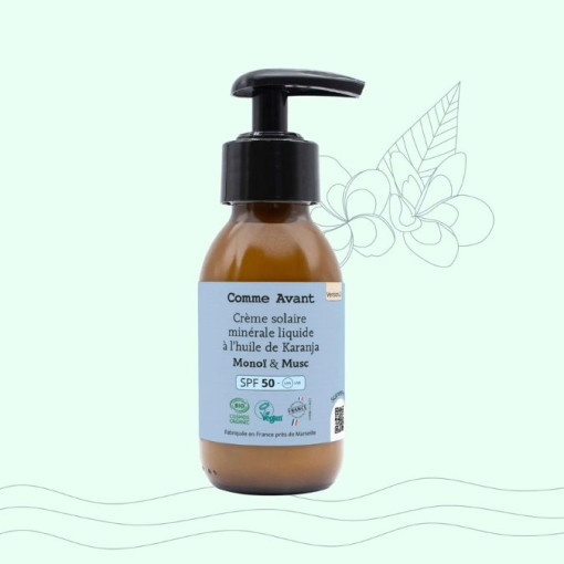 Crème solaire SPF50 minérale solide à l'huile de karanja "Abricot et Peche"  80g